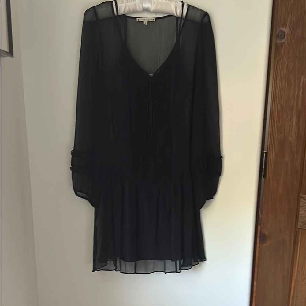 Sheer Navy Blue Nanette Lepore dress  with dark purple satin slip